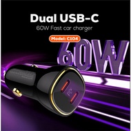 LDNIO C104 60W Super Fast Car Charger + PD USB Cable / Dual USB-C 60W PD + PPS Super Fast Charging 6