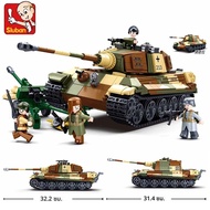Sluban 930PCS ARMY Tiger King Heavy Tank Land Force WW2 ทหารทหาร Building Blocks ชุดของเล่นเพื่อการศ