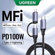 Ugreen Lightning + Type C MFi 2 in 1 Fast Charging PD 100W Data Cable