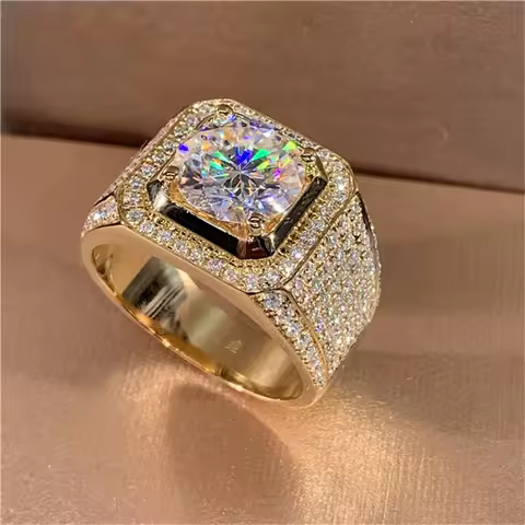 Solitaire 14K Gold Male 2ct Lab Diamond Moissanite Ring 925 sterling silver Jewelry Party Wedding ba