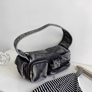 [2026 Trend] Cyber-Y2K Denim Motorcycle Bag - Multi-Pocket Utility Underarm Bag - Washed Grunge Shou