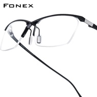 FONEX Titanium Glasses Frame Men Brand Design Semi-Rimless Square Eyeglasses Japanese Ultralight Hal