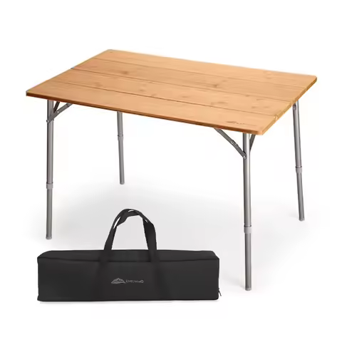 100*65cm Outdoor Camping Folding Large Table Aluminium Alloy Bamboo Table Portable Adjustable Height