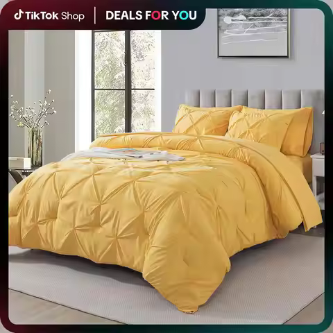 7Pcs Elegant Pintuck Quilt Bedding Set Soft Wrinkle Resistant Lightweight Bed Cover Includes Fitted