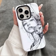 Sketch Girl Suitable for Apple 16promax Phone Case iPhone14 Huawei mate70pura Xiaomi 15 Glory 300mag