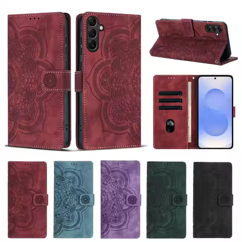 Mandala Flower Leather Wallet Flip Case for Samsung Galaxy S26 S25 Edge S24 S23 S22 S21 S20 Plus Ult