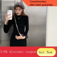 YQ57 Fleece Lined Fashion Slim Fit Slimming High Collar Jumpsuit Hip Skirt Women's Korean-Style Large Size Long Sleeve M