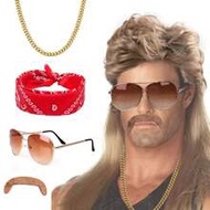 80s-90s Retro Mullet Wig, Men's Heat-Resistant Synthetic Golden Wig With Accessories Like Fashion Gl