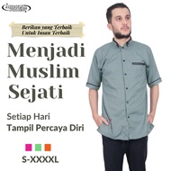 baju muslim pria kemeja koko casual lengan pendek mecca jumbo premium - green l