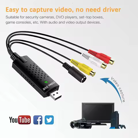 VHS to Digital Converter USB Video Capture Card for Hi8 DVD VCR RCA/S-video to USB 2.0 Audio Video R