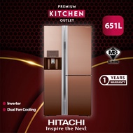 Hitachi Refrigerator Side By Side Mirror Series 3 Doors (651L) R-M810GP2MX MBW Refrigerator Fridge Peti Sejuk Peti Ais