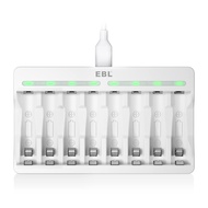 EBL 8 Bay AA AAA Battery Charger - Individual Battery Charger with 5V 2A Fast Charging Function for
