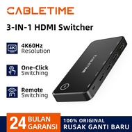 CABLETIME HDMI Switcher 3 In 1 Out 4K Premium Series