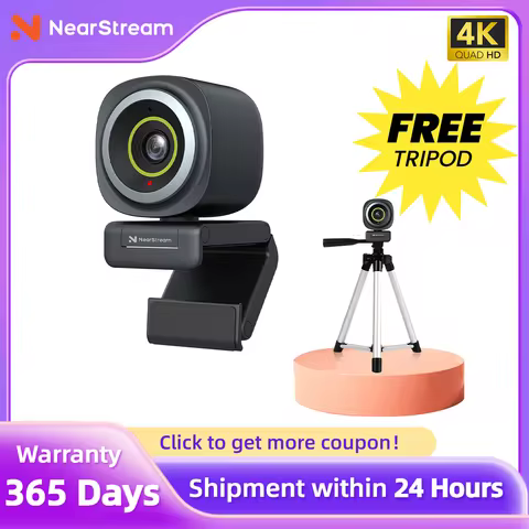 Nearstream 4K Webcam HDR 1080P@60FPS Noise Canceling Mic 45°-95°Adjustable FOV Auto Focus AI Framing