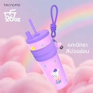 TaiCreate แก้วเก็บความเย็น (26oz) แก้วเยติ 316Lเคลือบเซรามิก หลอดดูดและจี้สุดน่ารัก 24hเก็บความเย็น 