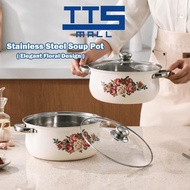 (TTS MALL) Periuk Sup Keluli Tahan Karat Bunga Elegan Gred Makanan Isi Rumah Periuk Telinga Dua Berb
