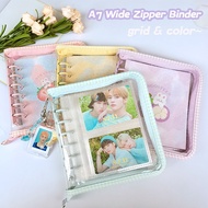 【A7 Wide Zipper Binder With Sleeves】Grid Macaron Glittering Cover Loose Leaf Zipper Binder K-pop Pho