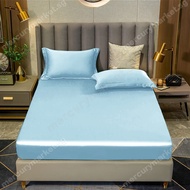 【AA NEW】 SunnySunny 4 in 1 Fitted Bedsheet Set Cooling Soft Plain Satin Silk Bed Sheet Single/Queen/
