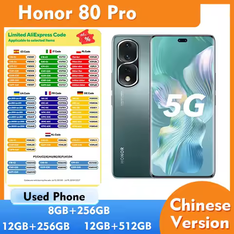 Honor 80 Pro 5G 6.78inch 2700x1224px Screen 160.0MP Camera 4800mAh NFC Used Phone