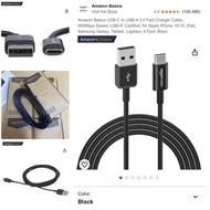 Charging Cable Type C ~ Amazon Basics USB to USB-A 2.0 Male 1 Length 1.8 Meters (6ft)