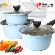 ∈☇KitchenArt Juliet Ceramic 3-Pot Set Blue 16cm+18cm+20cm Pots /Made in Korea