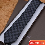 LV tie men s 7.5cm formal business wedding groom narrow silk professional shirt suit pure black belt box packaging