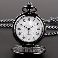 Smooth Steel Quartz Pocket Watch Vintage Roman Number Dial Watch