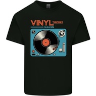 Retro Vinyl Records Turntable Dj Music Mens Cotton T-Shirt