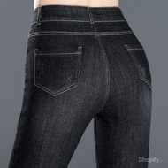139New High-Waisted Jeans for Middle-Aged Moms, Plus Size High Elasticity Skinny Pants, Slimming Tig