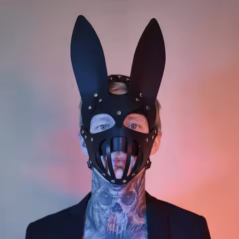 Gothic Punk Pu Leather Mask Cosplay Eyes Cosplay Face Rabbit BDSM Funny Nightclub Halloween Mask Car