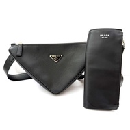 PRADA 普拉達 黑色三合一斜背包 SAFFIANO TRIANGLE TRIPLE 2VH157