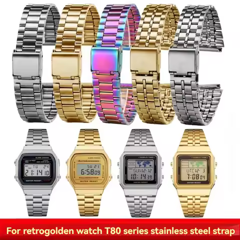 For TIMEX T80 Series Metal Strap TW2W49400 Stainless Steel Watch Chain 18mm Casio AE-1200WH AE1300 A