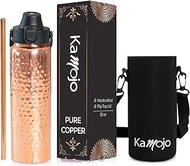 Kamojo Copper Water Bottle for Drinking - Hammered Pure Copper Water Bottle with Push Button Lid, Removable Sleeve &amp; Copper Straw - Handcrafted Water Bottle Copper Cup for Men &amp; Women 32 fl oz