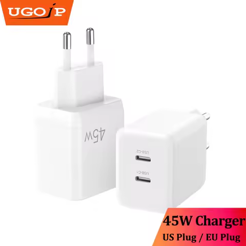 UGOjP 45W GaN Charger Dual USB C Fast Charger PD PPS US EU Plug Type C Power Adapter Chargers for iP