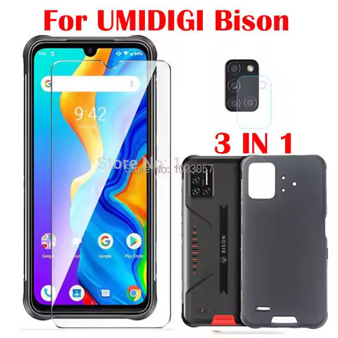 Soft Case + Camera Tempered Glass On UMIDIGI BISON 2021 NFC Screen Protector Glass For BISON X10 Pro