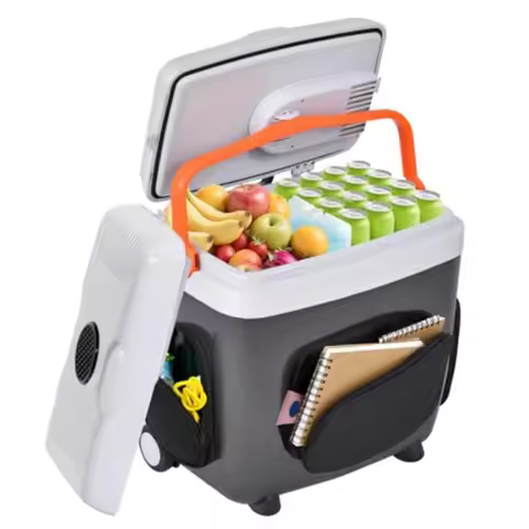 12V Car Refrigerator 32 Qt 30L Electric Cooler/Warmer with Pockets Ice Pack Divider Removable Lid Wh