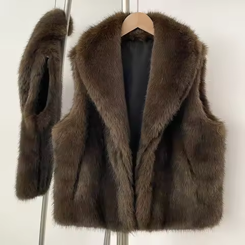 Factory Winter Faux Fur Vest Coats Office Lady Sleeveless Warm Fleece Lined Faux Fur Jacket Women Op