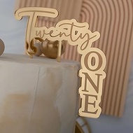 Gold Acrylic Twenty One Cake Topper, 21st Birthday Party Cake Decoration Cheers to 21 Years Birthday