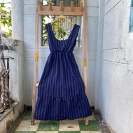2hand blue striped dress, waist 56 to 68cm, length 101cm, code 306