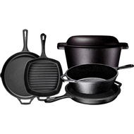 Pre Seasoned Cast Iron 6 Piece Pots And Pans set Double Dutch Oven Crockpot Cooking Set Cast Iron Sk