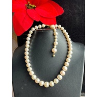 Real sweet and shiny pearl necklace worn in many styles, 6.5 to 12.5 mm long, 56 cm long, 50 1.5 mm 