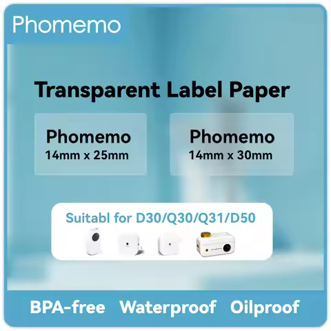Phomemo 1/3 Rolls Q30 Transparent Sticker Waterproof Paper Adhesive Label White For Q30 D30 Mini Por