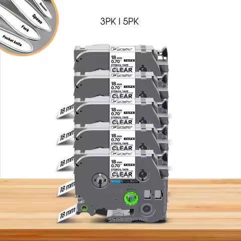 3/5PK 18/24/36mm Compatible for Brother Stencil Tapes STe141 STe151 STe161 TZe Label Tape Black on C