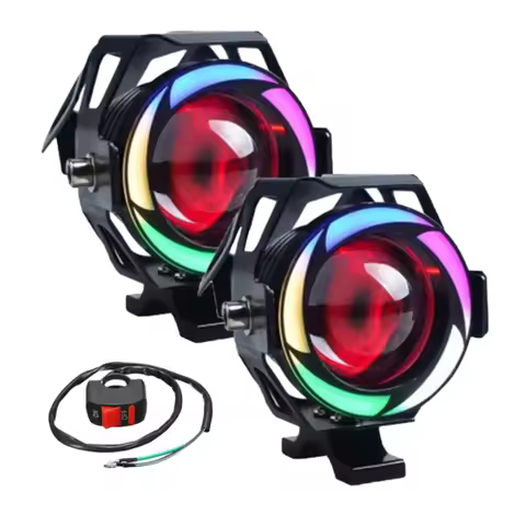 2pcs Motorcycle RGB LED Headlights U7-RGB Multi-Color LED Headlight Fog Lights Angel Eye Strobes Led