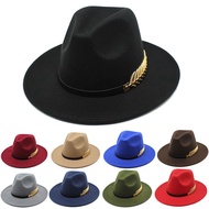 Men's Fedora Neutral Wide Brim Jazz Hat Feather Belt Autumn and Winter British Vintage Panama Hat