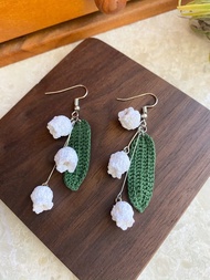 手工編織小白鈴蘭花耳環 Crochet earrings 耳針