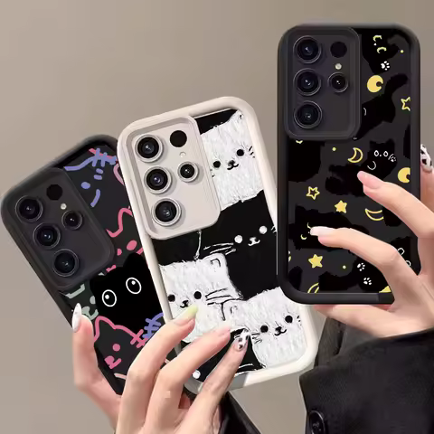 Y2K Moon Star Black Cat Case For Samsung Galaxy S25 FE S24 S26 Ultra Plus A17 A56 A36 A26 A16 A55 A5