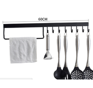 浴室架 廚房掛架 免打孔 掛鈎 貼牆掛架 調味料架 (升級黑色60cm-8鉤帶桿）
