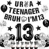 Holkcog 13th Birthday Decoration for Boys Girls,Black Official Teenager 13th Birthday Party Banner B