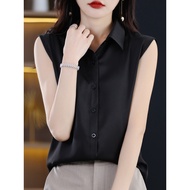 sleeveless blouse Baju kemeja tanpa lengan baru, kemeja sweater kolar berdiri sepadan, pakaian kerja